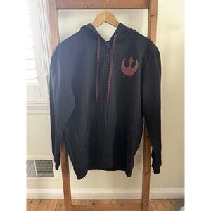 Star Wars Rebels Black Zip Up Hoodie with Plaid Lined Hood Size L